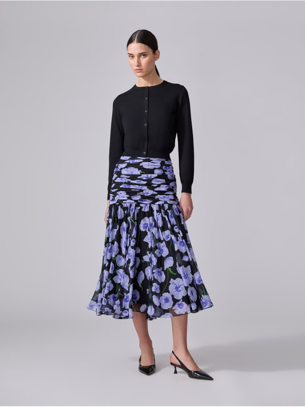 NWT Carolina Herrera Silk Floral Gathered Midi Skirt